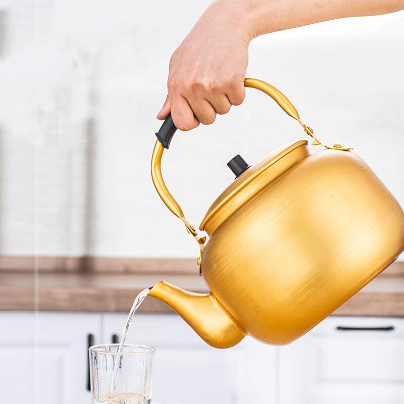 Ceainic din aluminiu auriu de 0,55-3L, ceainic de apă de capacitate mare, ceainic portabil de cafea, cană de ceai în aer liber, ceainic de bucătărie de uz casnic