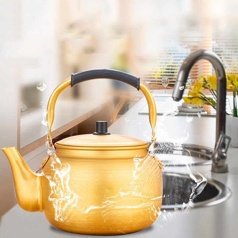 Ceainic din aluminiu auriu de 0,55-3L, ceainic de apă de capacitate mare, ceainic portabil de cafea, cană de ceai în aer liber, ceainic de bucătărie de uz casnic