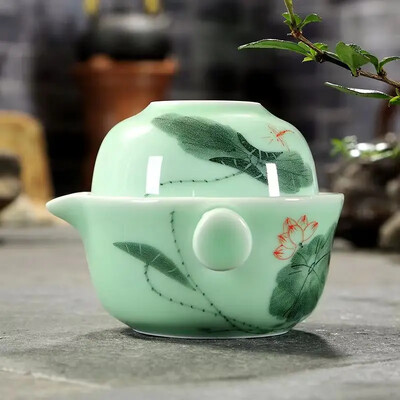 Nešiojami arbatos indų rinkiniai keliaujantiems Celadon Nešiojami arbatos rinkiniai, laikomi automobilyje montuojamas keramikinis meistro puodelis namų naudojimui dovanų didmeninė prekyba