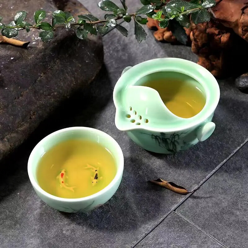 Nešiojami arbatos indų rinkiniai keliaujantiems Celadon Nešiojami arbatos rinkiniai, laikomi automobilyje montuojamas keramikinis meistro puodelis namų naudojimui dovanų didmeninė prekyba