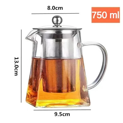 550/750/950 ml arbatos užpiltuvai nerūdijančio plieno infuzijos buteliukas karščiui atsparus stiklinis arbatinukas Buitinis arbatos indas arbatos užpiltuvas skaidrus virdulys