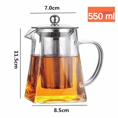 550/750/950 ml arbatos užpiltuvai nerūdijančio plieno infuzijos buteliukas karščiui atsparus stiklinis arbatinukas Buitinis arbatos indas arbatos užpiltuvas skaidrus virdulys