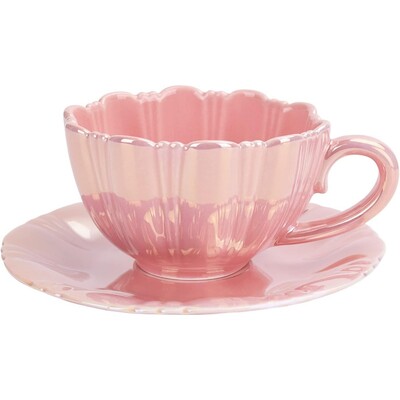 Keraamiline kohvikruus Loominguline armas tass lillekujulise alustassiga Mugava käepidemega uudne kohvitass kontoritee Latte piima jaoks