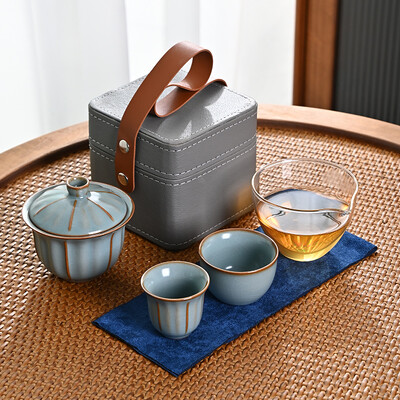 Lauko kelionių arbatos rinkinys Keraminis vieno puodo dviejų puodelių greito puodelio rinkinys Nešiojamas kiniškos arbatos ceremonijos Pu`er Tie Guanyin arbatos rinkinys draugui Dovana