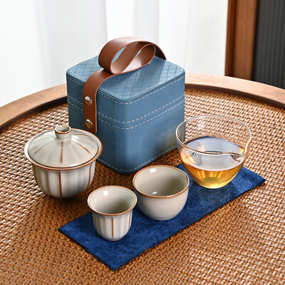 Lauko kelionių arbatos rinkinys Keraminis vieno puodo dviejų puodelių greito puodelio rinkinys Nešiojamas kiniškos arbatos ceremonijos Pu`er Tie Guanyin arbatos rinkinys draugui Dovana