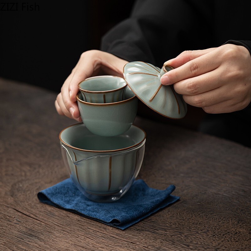 Lauko kelionių arbatos rinkinys Keraminis vieno puodo dviejų puodelių greito puodelio rinkinys Nešiojamas kiniškos arbatos ceremonijos Pu`er Tie Guanyin arbatos rinkinys draugui Dovana