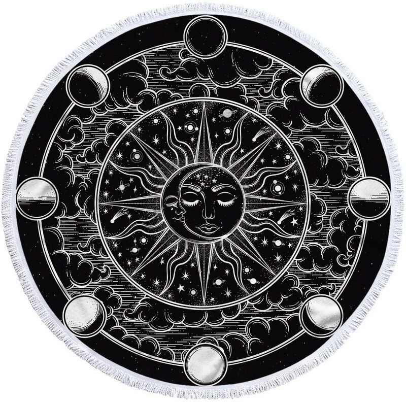 Mandala apvalus paplūdimio rankšluostis Sun Moon dušo vonios rankšluosčiai Creative Abstract besmėlio Bohemian paplūdimio antklodės