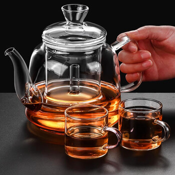 HMLOVE Heat Resistant Glass Teapot Steamed & Boiling Kettle Tea Infuser Filter High Borosiliate Chinese Teawear Pot 1200ml