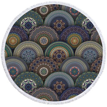 BeddingOutlet Mandala Στρογγυλή πετσέτα παραλίας Bohemian Vintage Ταπετσαρία με φούντα από μπλε κοβάλτιο Boho yoga Ματάκι Floral Toalla 150cm