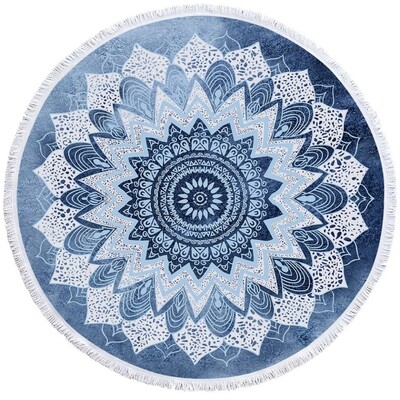 BeddingOutlet Mandala Prosop de plajă rotund Bohemian Vintage Albastru Cobalt Tapiserie cu ciucuri Boho Covoraș de yoga Pătură Floral Toalla 150 cm