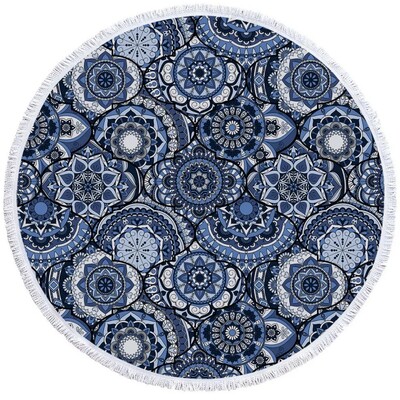 PatalynėOutlet Mandala Apvalus paplūdimio rankšluostis Bohemian Vintage Cobalt Blue Kutas Gobelenas Boho Yoga Mat Gėlėtas Toalla Antklodė 150cm