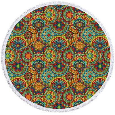 PatalynėOutlet Mandala Apvalus paplūdimio rankšluostis Bohemian Vintage Cobalt Blue Kutas Gobelenas Boho Yoga Mat Gėlėtas Toalla Antklodė 150cm