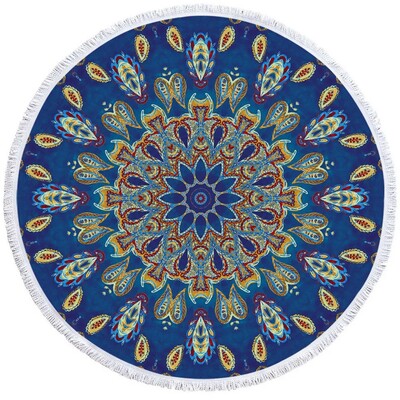PatalynėOutlet Mandala Apvalus paplūdimio rankšluostis Bohemian Vintage Cobalt Blue Kutas Gobelenas Boho Yoga Mat Gėlėtas Toalla Antklodė 150cm