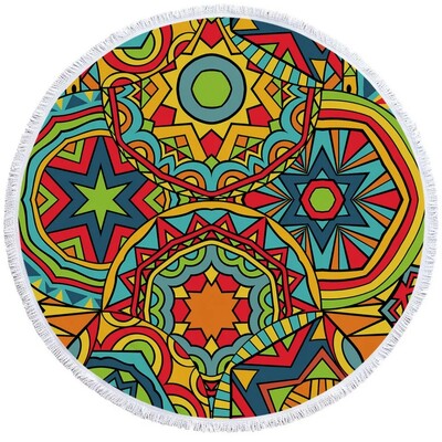 PatalynėOutlet Mandala Apvalus paplūdimio rankšluostis Bohemian Vintage Cobalt Blue Kutas Gobelenas Boho Yoga Mat Gėlėtas Toalla Antklodė 150cm