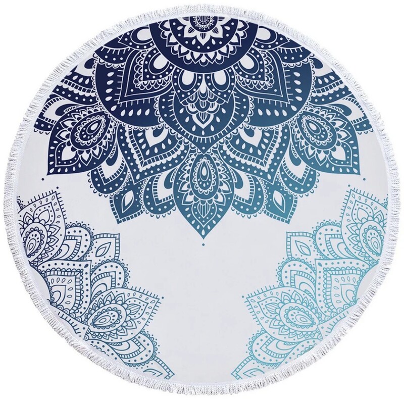 PatalynėOutlet Mandala Apvalus paplūdimio rankšluostis Bohemian Vintage Cobalt Blue Kutas Gobelenas Boho Yoga Mat Gėlėtas Toalla Antklodė 150cm