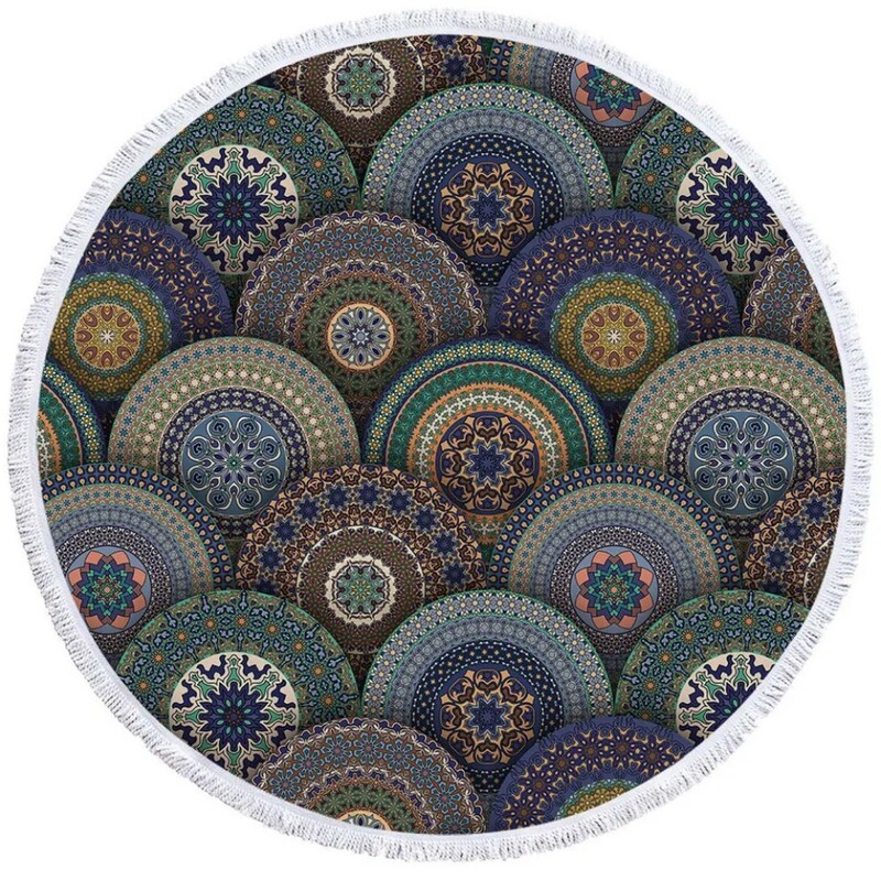 PatalynėOutlet Mandala Apvalus paplūdimio rankšluostis Bohemian Vintage Cobalt Blue Kutas Gobelenas Boho Yoga Mat Gėlėtas Toalla Antklodė 150cm