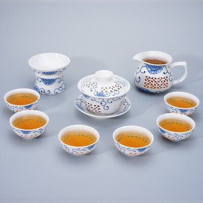 Mėlynos ir baltos spalvos išskirtinis arbatos rinkinys 1 Gaiwan 6 puodeliai korio arbatinukai virduliai arbatos puodelis porcelianinis kiniškas kung fu arbatos rinkinys gėrimų indai