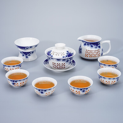 Mėlynos ir baltos spalvos išskirtinis arbatos rinkinys 1 Gaiwan 6 puodeliai korio arbatinukai virduliai arbatos puodelis porcelianinis kiniškas kung fu arbatos rinkinys gėrimų indai