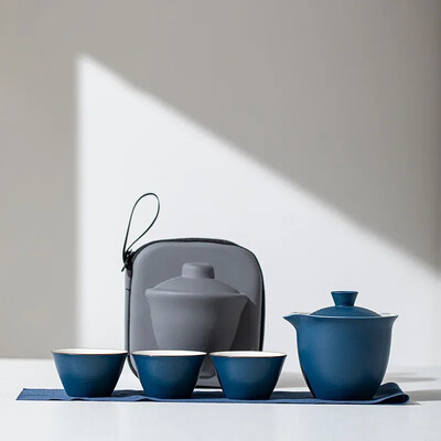 Nešiojamasis arbatinuko arbatos puodelių rinkinys Kelioninis arbatos rinkinys Keraminis Kung Fu arbatos indas lauko stovyklavimui Nešiojamas maišelis Kiniškos arbatos rinkinys 1 dubuo 3 puodeliai