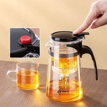 Teapot With Infuser Thickened Glass Θερμαινόμενο Ανθεκτικό Τσαγιού Κατσαρόλα Φιλτραρίσματος με ένα κουμπί Διαχωρισμός Τσαγιού Βραστήρας Τσάι Καφετιέρα