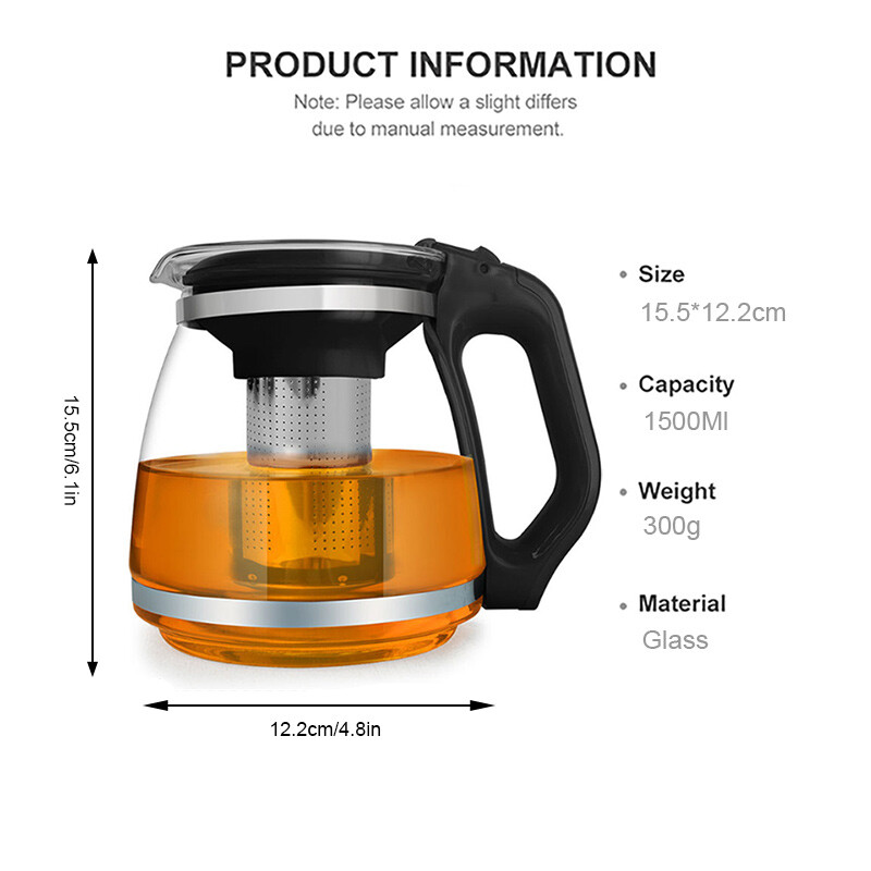 YMEEI 1500 ml karščiui atsparus stiklinis arbatinuko infuzinis permatomas arbatinuko puodelis Puer Oolong gėrimų indai namų biuro stiklinės gėlių arbatos virimo aparatas