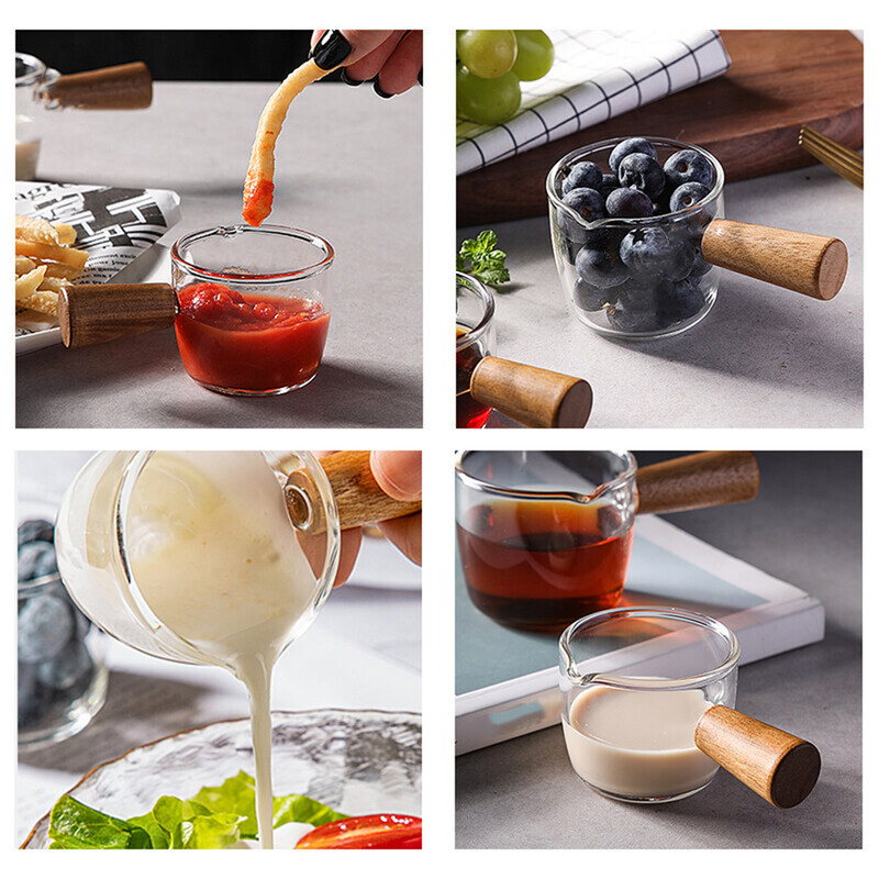 50/100 ml medinės rankenėlės stiklinis espreso kavos matavimo puodelis Mini stiklinis pieno puodelis skaidrus virtuvės matavimo puodelis kavinėms reikmenys