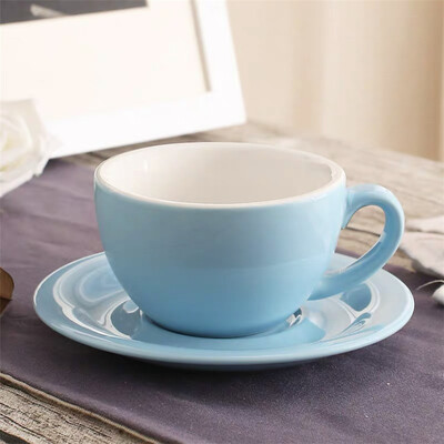200 ml europietiškas Macaron plataus burnos kapučino kavos puodelis su lėkštučių rinkiniu Creative Minimalist Colored Glazur Espresso pieno puodelis