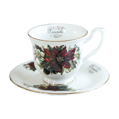 Keraamiline tass ja alustass Retro lilledega kohvikruus teetass Bone China Elegant Month Cup alustassi komplekt sünnipäevaks kingitus kodukaunistusega jooginõud