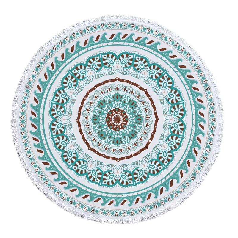 Didelė stora mikropluošto mandala apvali paplūdimio rankšluosčio geometrijos antklodė su kutu pikniko jogos meditacijos kilimėlis 150cm