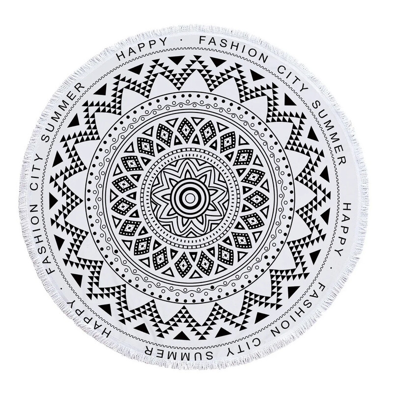 Didelė stora mikropluošto mandala apvali paplūdimio rankšluosčio geometrijos antklodė su kutu pikniko jogos meditacijos kilimėlis 150cm