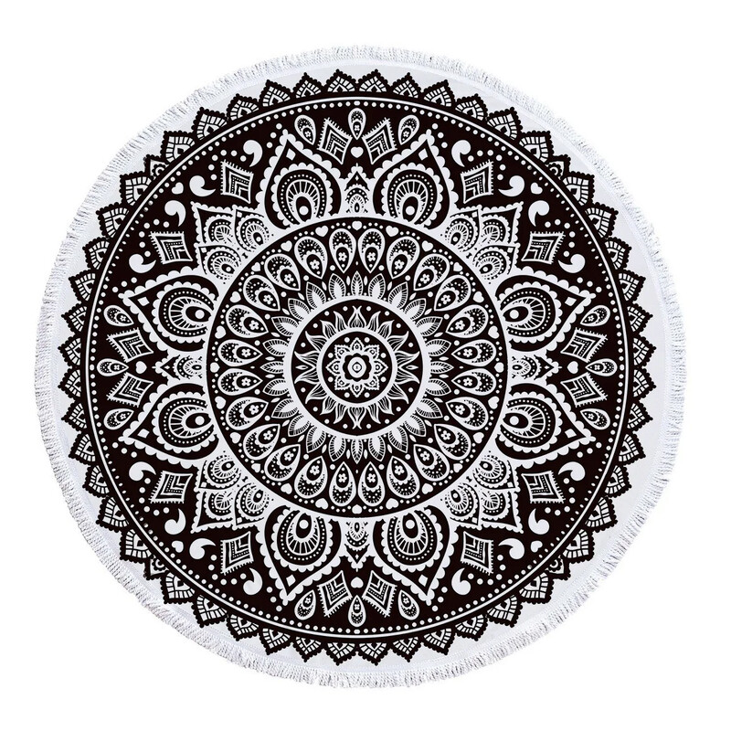 Didelė stora mikropluošto mandala apvali paplūdimio rankšluosčio geometrijos antklodė su kutu pikniko jogos meditacijos kilimėlis 150cm