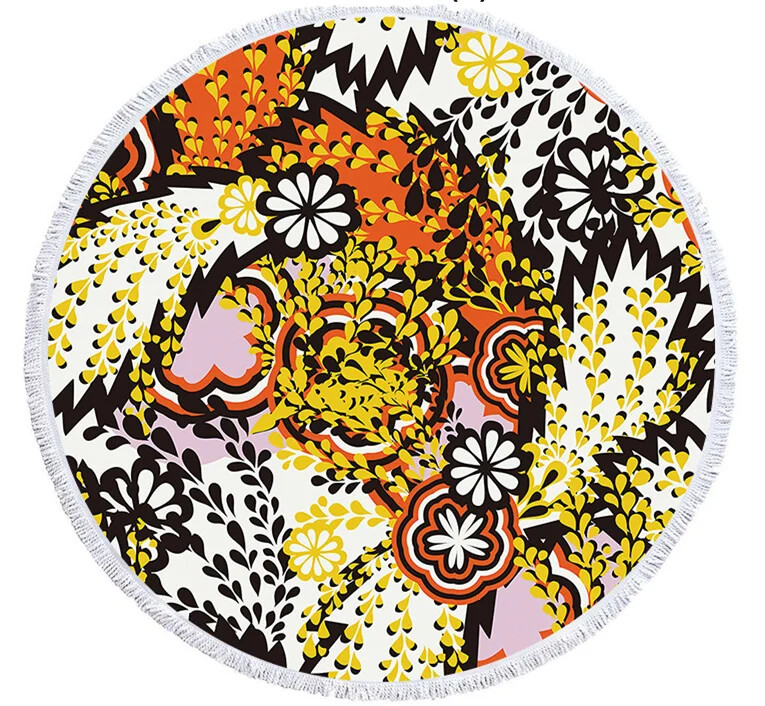 Spalvotas spausdinimas gėlės apvalus paplūdimio rankšluostis 150 cm kutais jūros paplūdimio rankšluostis mikropluošto rankšluostis SPA