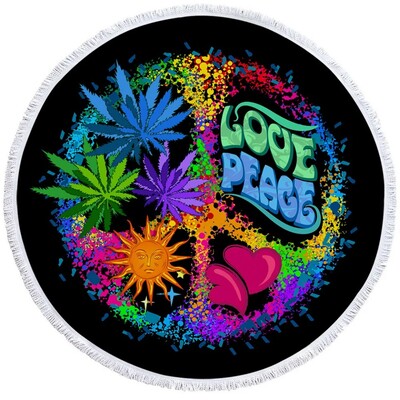 PatalynėOutlet Mandala Apvalus paplūdimio rankšluostis Moteris Peace Toalla Kutas Antklodė Hipių senovinis automobilinis mikropluošto vonios rankšluostis