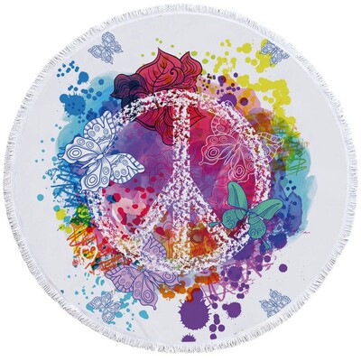 PatalynėOutlet Mandala Apvalus paplūdimio rankšluostis Moteris Peace Toalla Kutas Antklodė Hipių senovinis automobilinis mikropluošto vonios rankšluostis