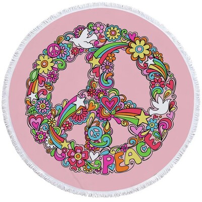 PatalynėOutlet Mandala Apvalus paplūdimio rankšluostis Moteris Peace Toalla Kutas Antklodė Hipių senovinis automobilinis mikropluošto vonios rankšluostis