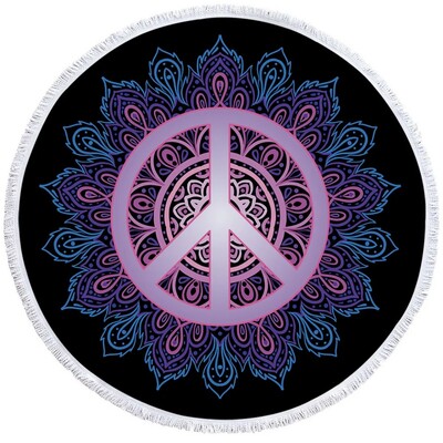 PatalynėOutlet Mandala Apvalus paplūdimio rankšluostis Moteris Peace Toalla Kutas Antklodė Hipių senovinis automobilinis mikropluošto vonios rankšluostis