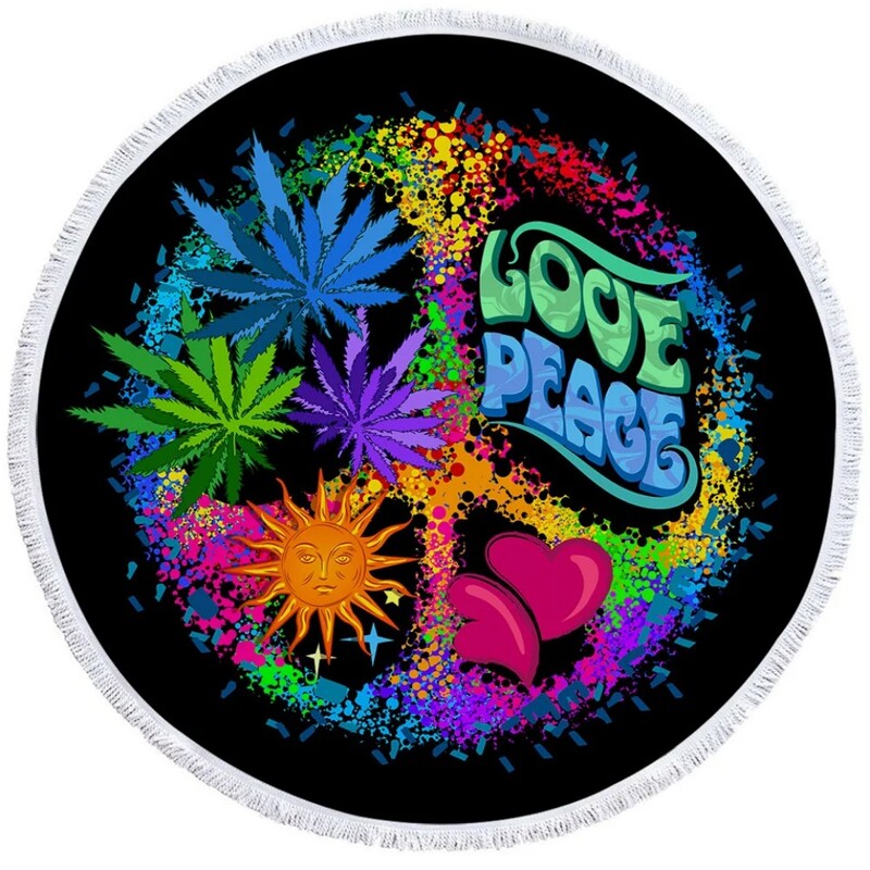 PatalynėOutlet Mandala Apvalus paplūdimio rankšluostis Moteris Peace Toalla Kutas Antklodė Hipių senovinis automobilinis mikropluošto vonios rankšluostis