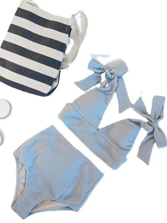 Korėjietiškas bikinis seksualus skeltu aukštu juosmeniu dideliu ir mažu krūtine sustumiamasis bikinis moteriškas karšto pavasario pilvuką liekninantis maudymosi kostiumėlis