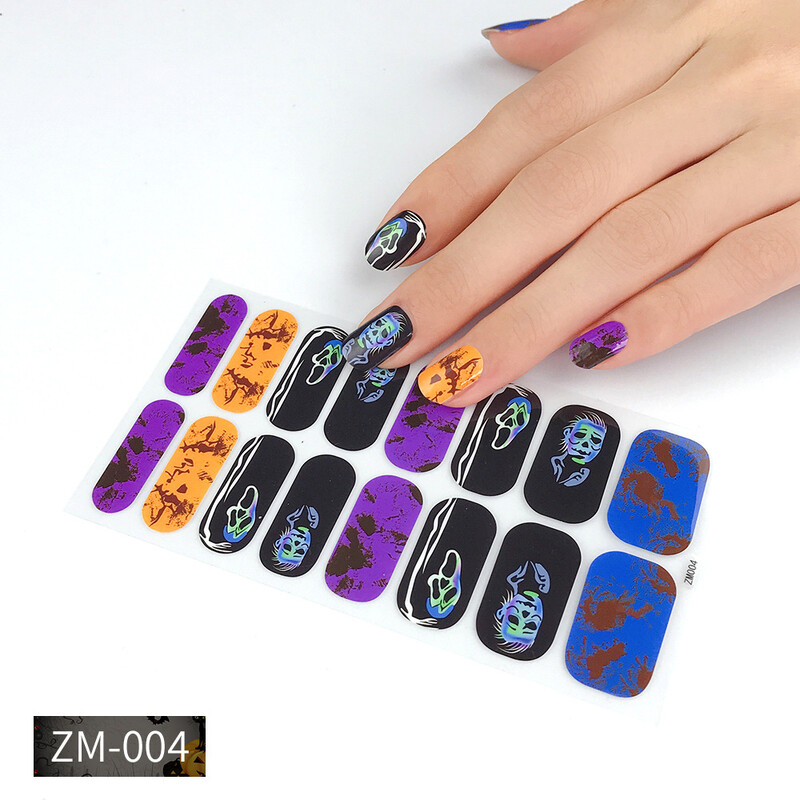 Zhengxiang 2022 New Halloween Nail Stickers Waterproof Long Lasting Pumpkin Skull 16 Nail Stickers Wholesale