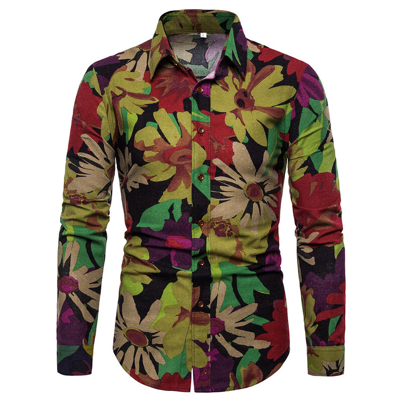 „Hot Style“ 2018 m. pavasario užsienio prekybos vyriški drabužiai didelio dydžio vyriški marškinėliai ilgomis rankovėmis Populiarūs marginti marškiniai CS37