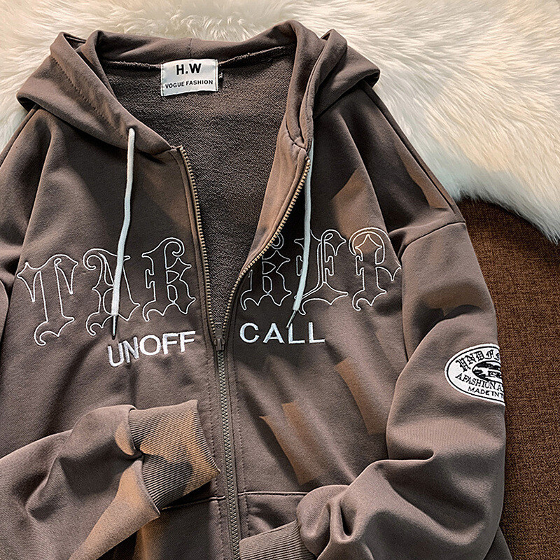 Jachetă retro cu glugă europeană și americană cu litere brodate pentru bărbați și femei 2022, primăvară și toamnă, cardigan de hanorac larg casual de marca stradală de modă