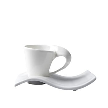 Σετ νεότερου σχεδίου 80ml Wave Bone China Φλιτζάνι Καφέ και Πιατάκι Ολόλευκο Πολυτελές Τουρκικό Cafe Κούπα Latte Καπουτσίνο ESPRESSO