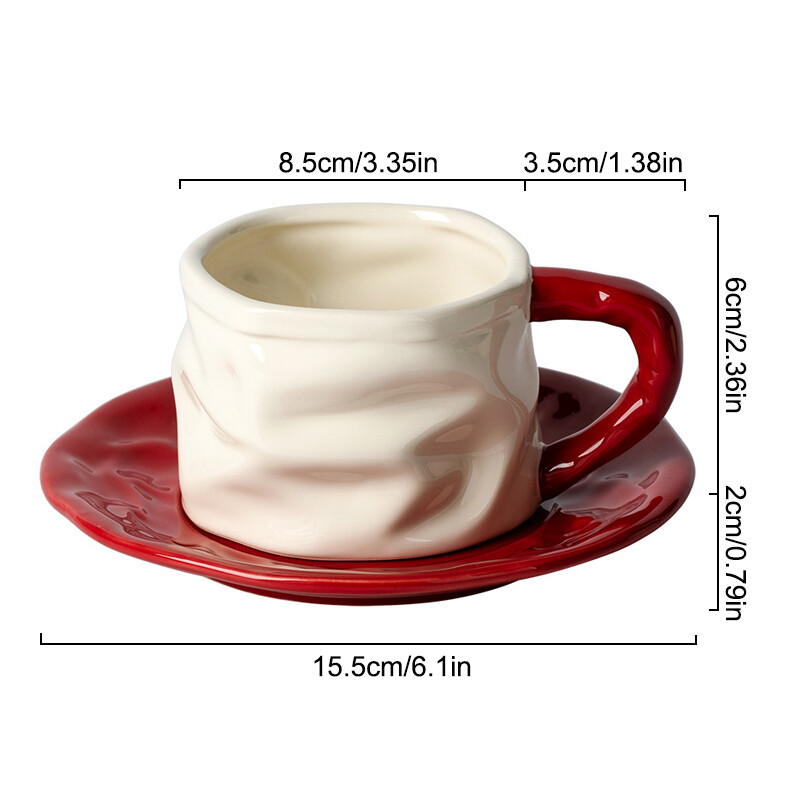Design rafinat plisat Set ceașcă de cafea și farfurii din ceramică Cană din ceramică de 230 ml Cana ceai de după-amiază Cuplu ceașcă de apă Mic dejun lapte