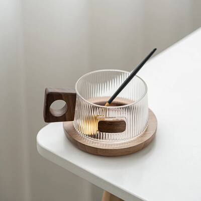 Paprastas kavos puodelių rinkinys arbatos puodeliai 250 ml Biuro stiklinis vandens puodelis Įprastas popietės arbatos puodelis su padėkliuku šaukšteliu Kung Fu gėrimų puodelis