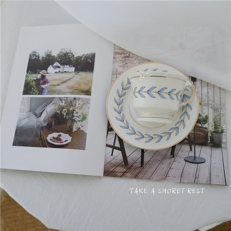 Ins Britų senovinės popietės arbatos puodelio lėkštė Kavos puodelis Gold Edge Leaf Puodelių rinkinys Buitinis paprastas vandens puodelis Desertinė patiekalo lėkštė