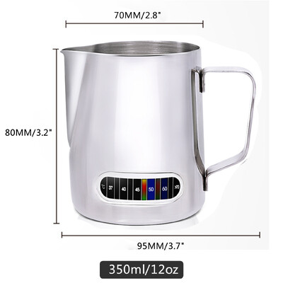 350/600 ml roostevabast terasest vahupurk termomeetri indikaatoriga piimakann ja gradueeritud Barista Coffee Latte Pull Cup piimakann