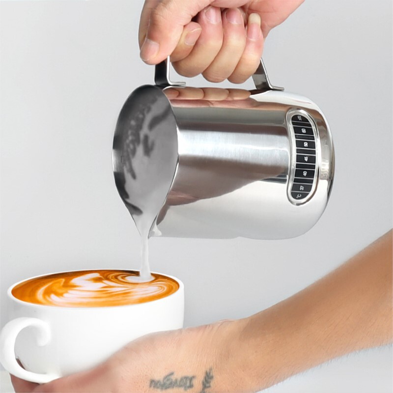 350/600 ml roostevabast terasest vahupurk termomeetri indikaatoriga piimakann ja gradueeritud Barista Coffee Latte Pull Cup piimakann