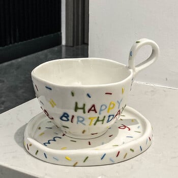 300ml Creative Ceramic Coffee Cup Dish σετ Happy Birthday Κούπα Have Nice Days Drinking Water Cup Couple Breakfast Milk Cup