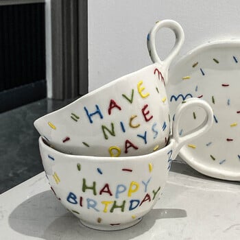 300ml Creative Ceramic Coffee Cup Dish σετ Happy Birthday Κούπα Have Nice Days Drinking Water Cup Couple Breakfast Milk Cup