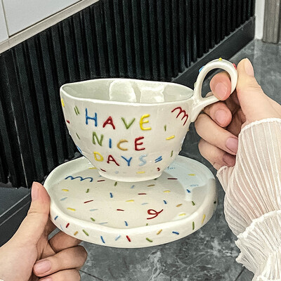 300 ml Set de veselă pentru ceașcă de cafea din ceramică creativ, cană pentru mulți ani, zile frumoase, ceașcă cu apă potabilă, ceașcă pentru cuplu, ceașcă cu lapte pentru mic dejun